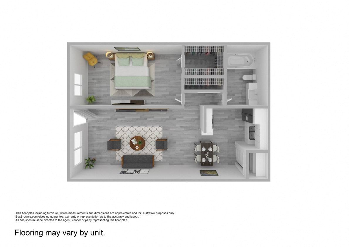 Floor plan for 1 bed, 1 bath, 625 sqft